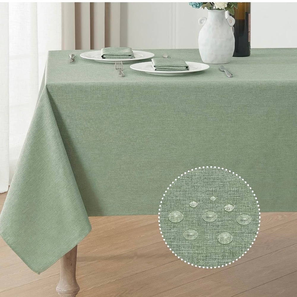 Veblandy Sage Green Rectangle Tablecloth 60x84 Linen Textured Waterproof Cover